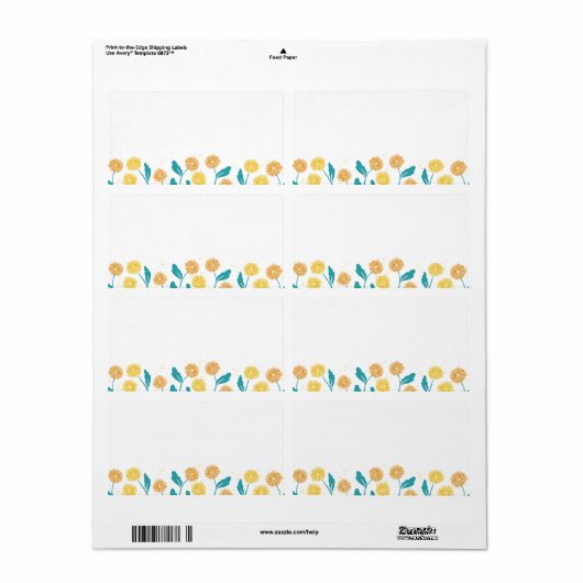Spring Paardebloem Bloemen en Bladeren Design Etiket (Full Sheet)