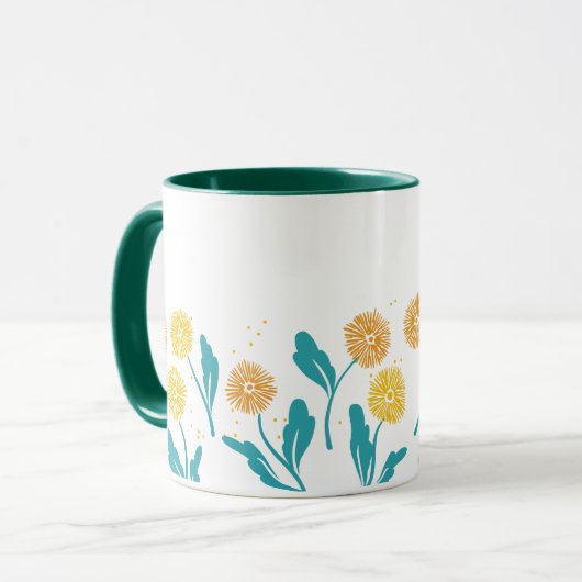 Spring Paardebloem Bloemen en Bladeren Design Mok (Voorkant links)