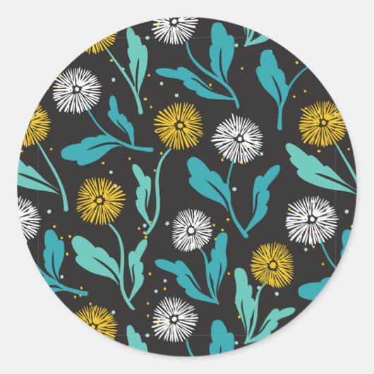 Spring Paardebloem Bloemen en Bladeren Design Ronde Sticker (Voorkant)