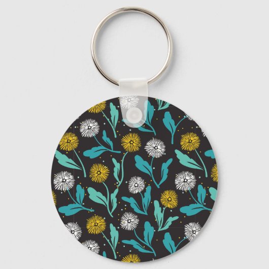 Spring Paardebloem Bloemen en Bladeren Design Sleutelhanger (Voorkant)