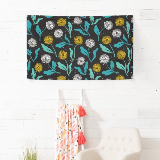 Spring Paardebloem Bloemen en Bladeren Design Spandoek (Insitu)