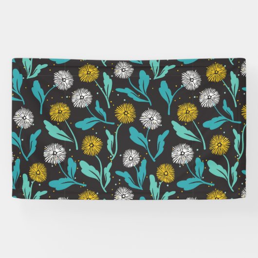 Spring Paardebloem Bloemen en Bladeren Design Spandoek (Horizontaal)