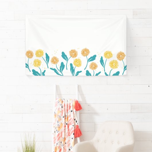 Spring Paardebloem Bloemen en Bladeren Design Spandoek (Insitu)