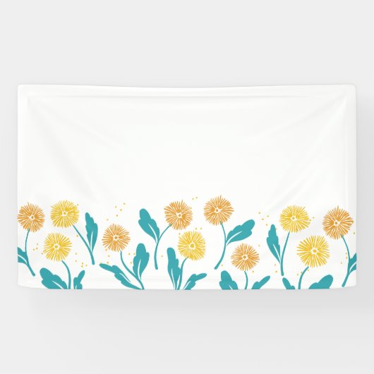 Spring Paardebloem Bloemen en Bladeren Design Spandoek (Horizontaal)