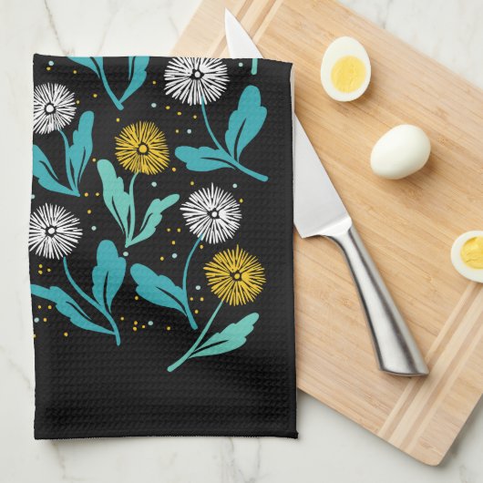 Spring Paardebloem Bloemen en Bladeren Design Theedoek (Quarter Fold)