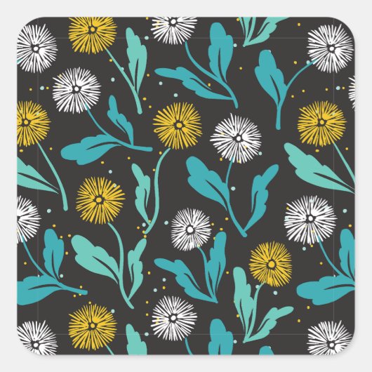 Spring Paardebloem Bloemen en Bladeren Design Vierkante Sticker (Voorkant)