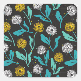 Spring Paardebloem Bloemen en Bladeren Design Vierkante Sticker