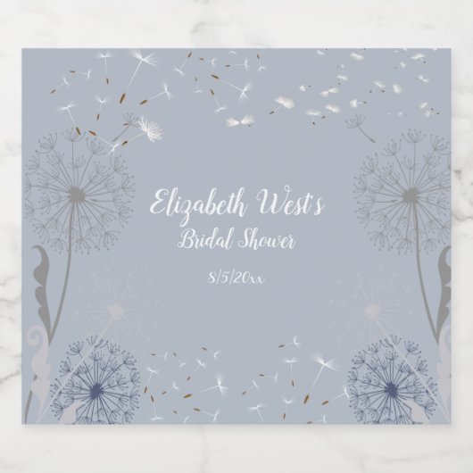 Spring paardenbloem poefs wit blauw grijs elegant sparkling wijnetiket (Enkel label)