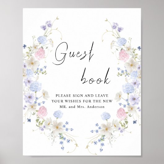Spring Paarse Roze Wildflower Guestbook Sign Poster (Voorkant)