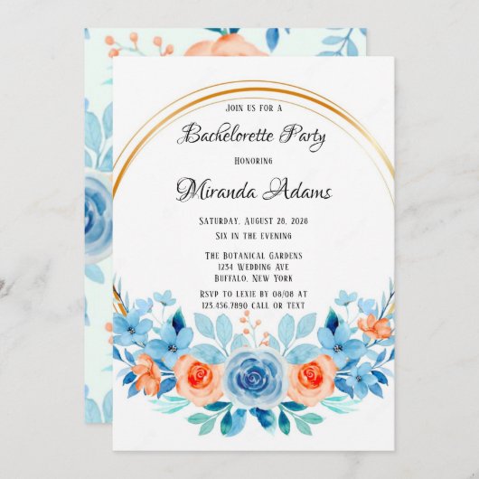 Spring Paint Blue Oranje Floral Bachelorette Party Kaart (Voorkant / Achterkant)