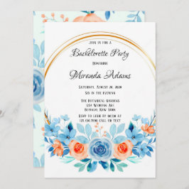 Spring Paint Blue Oranje Floral Bachelorette Party Kaart