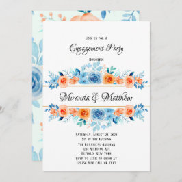 Spring Paint Blue Oranje Florals Engagement Party Kaart