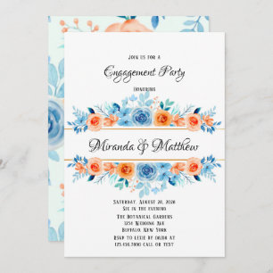 Spring Paint Blue Oranje Florals Engagement Party Kaart