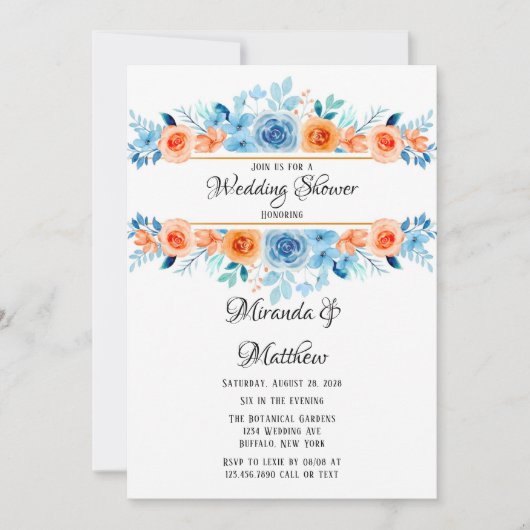 Spring Paint Blue Oranje Florals Wedding Shower Kaart (Voorkant)
