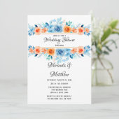 Spring Paint Blue Oranje Florals Wedding Shower Kaart (Staand voorkant)