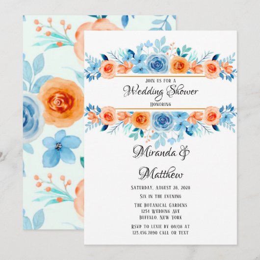 Spring Paint Blue Oranje Florals Wedding Shower Kaart (Voorkant / Achterkant)