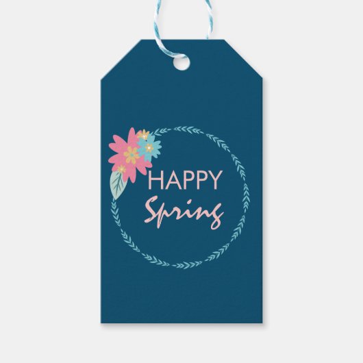 Spring Party Floral Wreath Birthday Flowers Cadeaulabel (Voorkant)