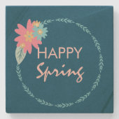 Spring Party Floral Wreath Birthday Flowers Stenen Onderzetter (Voorkant)