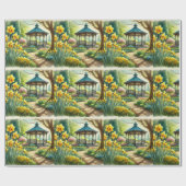 Spring Party narcissen en tuinhuisje inpakpapier (Vlak)