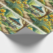 Spring Party narcissen en tuinhuisje inpakpapier (Hoek)