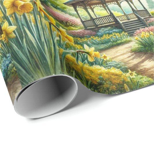 Spring Party narcissen en tuinhuisje inpakpapier (Rol Hoek)