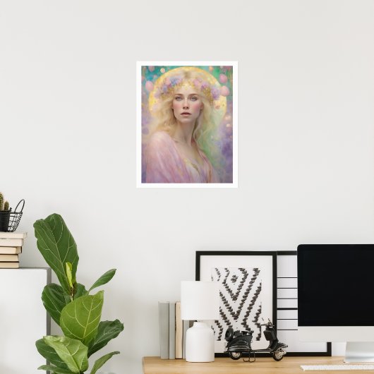 Spring Pastel Art Deco Vrouw Blond Haar Pasen Poster (Thuiskantoor)