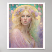 Spring Pastel Art Deco Vrouw Blond Haar Rozen Poster (Voorkant)