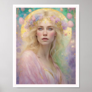 Spring Pastel Art Deco Vrouw Blond Haar Rozen Poster