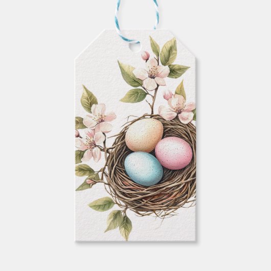 Spring Pastel Bird's Nest Gift Tag Cadeaulabel (Voorkant)