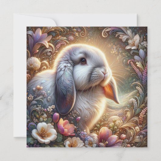 Spring Pastel Bloemen Lop Eared Bunny Feestdagenkaart (Voorkant)