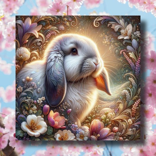 Spring Pastel Bloemen Lop Eared Bunny Feestdagenkaart