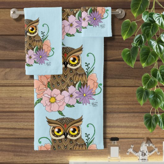 Spring Pastel Bloemen Uil Bad Handdoek