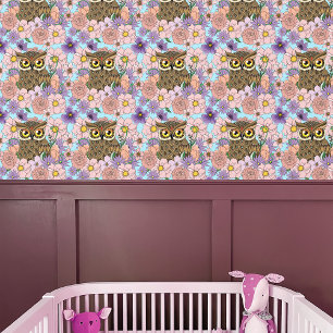 Spring Pastel Bloemen Uil Behang