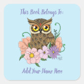 Spring Pastel Bloemen Uil Bookplate Vierkante Sticker (Voorkant)