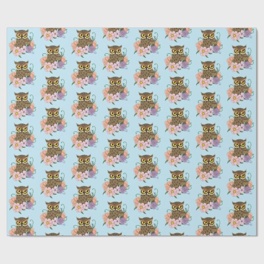 Spring Pastel Bloemen Uil Cadeaupapier (Vlak)