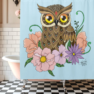 Spring Pastel Bloemen Uil Douchegordijn