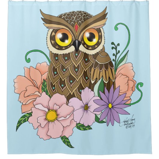 Spring Pastel Bloemen Uil Douchegordijn (Voorkant)