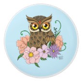 Spring Pastel Bloemen Uil Keramische Knop (Voorkant)
