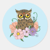 Spring Pastel Bloemen Uil Ronde Sticker (Voorkant)