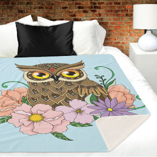 Spring Pastel Bloemen Uil Sherpa Deken