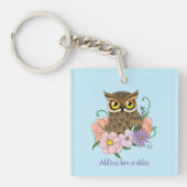 Spring Pastel Bloemen Uil Sleutelhanger (Voorkant)