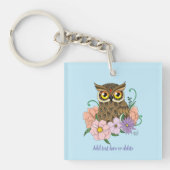 Spring Pastel Bloemen Uil Sleutelhanger (Voorkant)