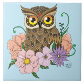 Spring Pastel Bloemen Uil Tegeltje (Voorkant)