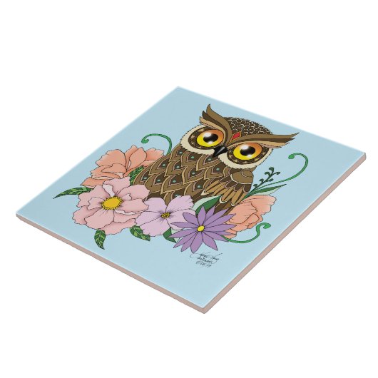 Spring Pastel Bloemen Uil Tegeltje (Zijkant)