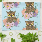 Spring Pastel Bloemen Uil Theedoek (Gevouwen)