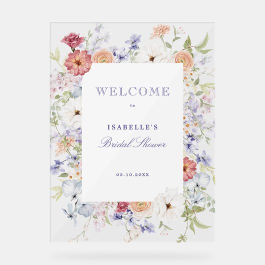 Spring Pastel Bloemen Vrijgezellenfeest Welkom Acryl Bord (Voorkant)