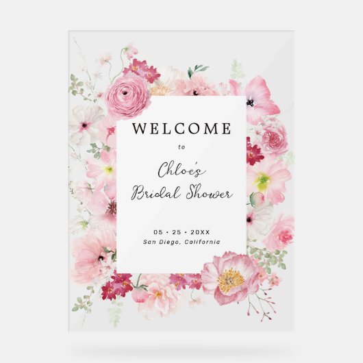 Spring Pastel Bloemen Vrijgezellenfeest Welkom Acryl Bord (Voorkant)