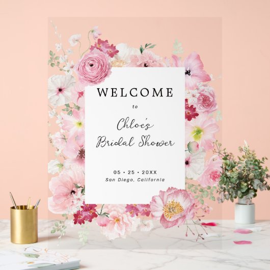 Spring Pastel Bloemen Vrijgezellenfeest Welkom Acryl Bord (Huwelijk)