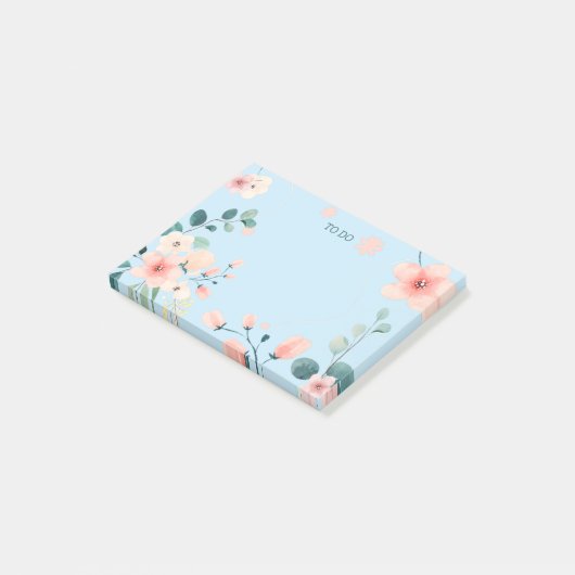 Spring Pastel Blue Floral Post-it Notes (Schuin)