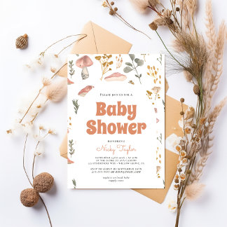 Spring Pastel Cottagecore Mushroom Baby shower Kaart